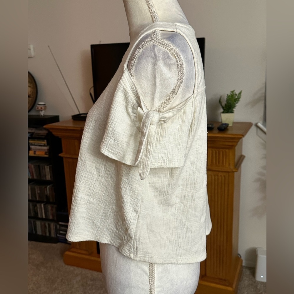 MADEWELL Skylark Top Cold Shoulder Bow Sz S Textured Ivory Boxy Relaxed Fit - Picture 4 of 9